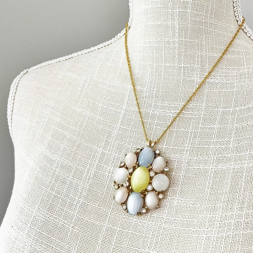 Upcycled Vintage Pastel Cabochon Pendant Necklace